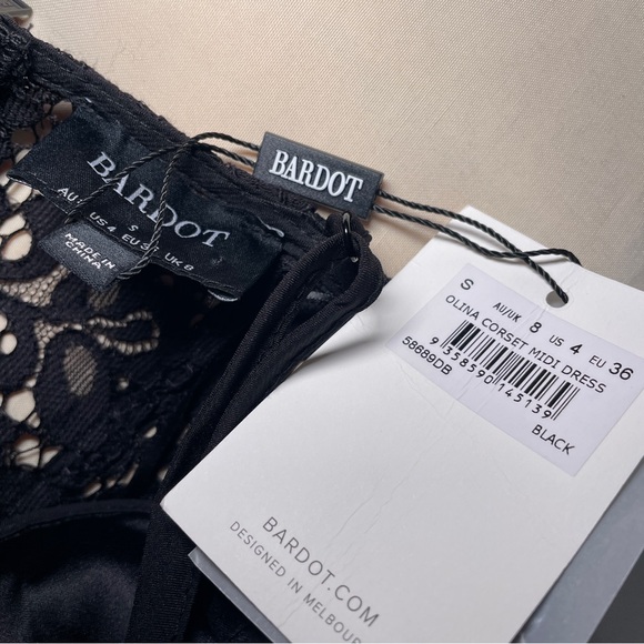 NEW! Bardot- Olina Corset Midi Dress in Black Size Small Lace Corset LBD - Picture 10 of 11